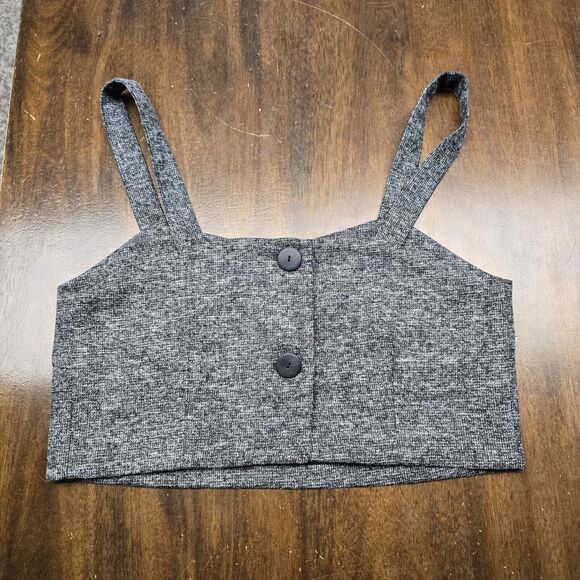 Women's By Ssiny Gray Wool Blend Crop Top Back Button Close | Size Small - Picture 2 of 9